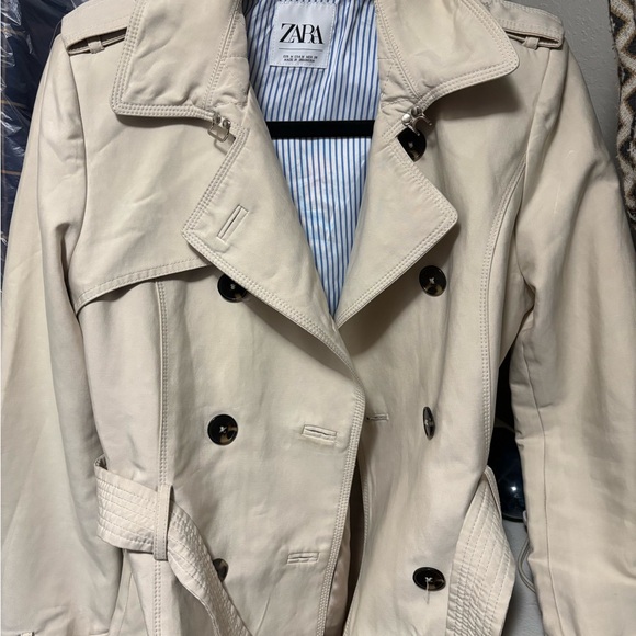 Zara Women's Classic Trench Coat - Light Gray - Picture 4 of 5